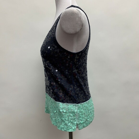J. Crew Women's Tank Top X-Small Navy Blue Mint Green Sequins Sleeveless - Picture 4 of 9